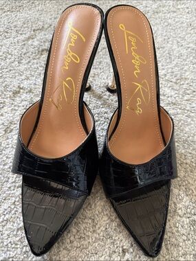 London Rag Black Croc-Embossed Pointed Mules